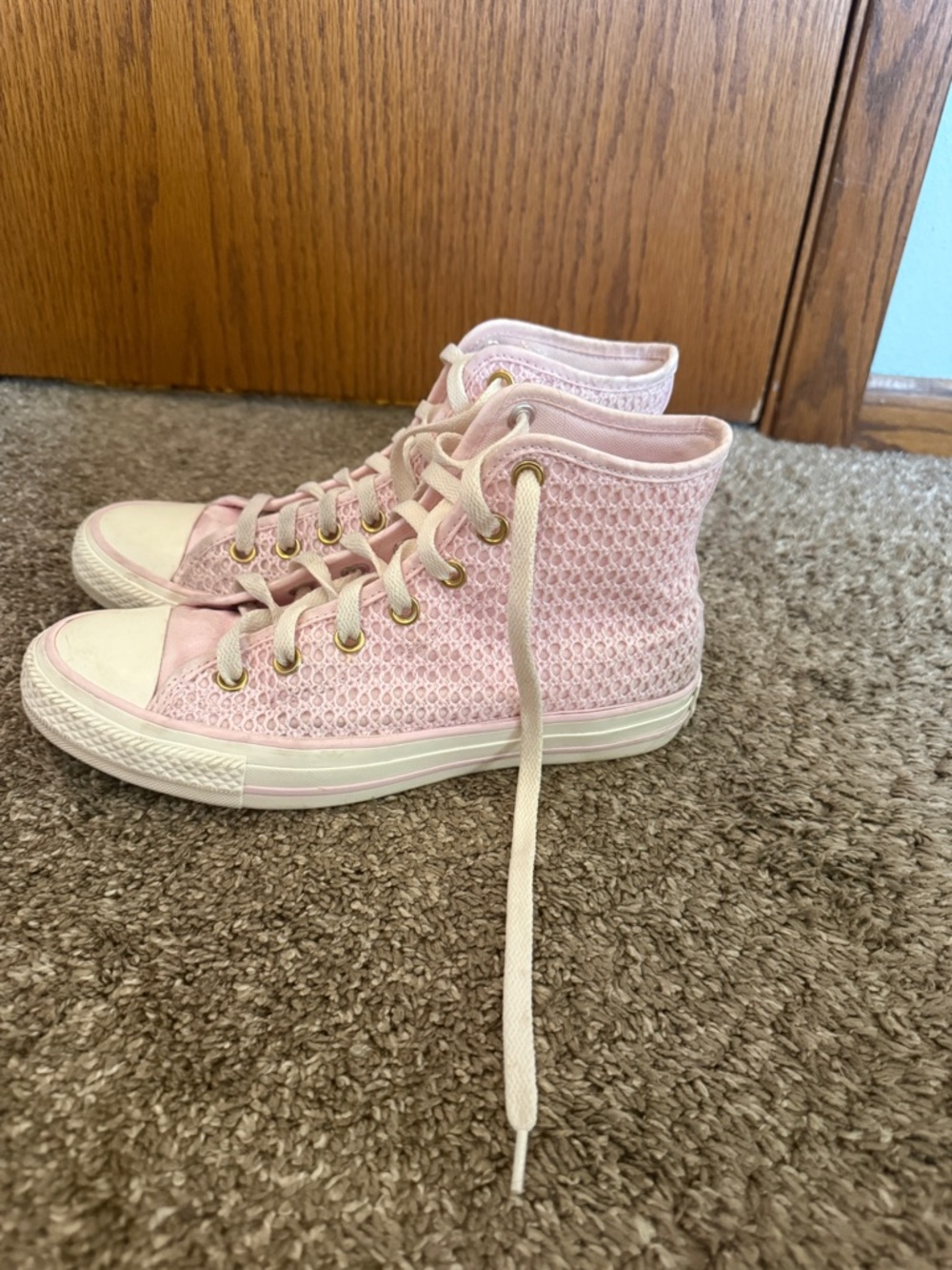 Pink High-Top Converse Lace Knit Women’s Sneakers